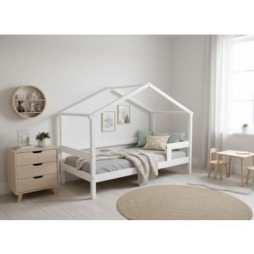 Lozko Domek Biale Z dwiema Barierkami 190x90 - Super Cena